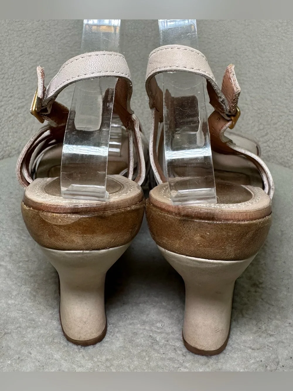 Leifsdottir Vintage Anthropologie Ivory Leather Wood Platform Wedge Strappy 9